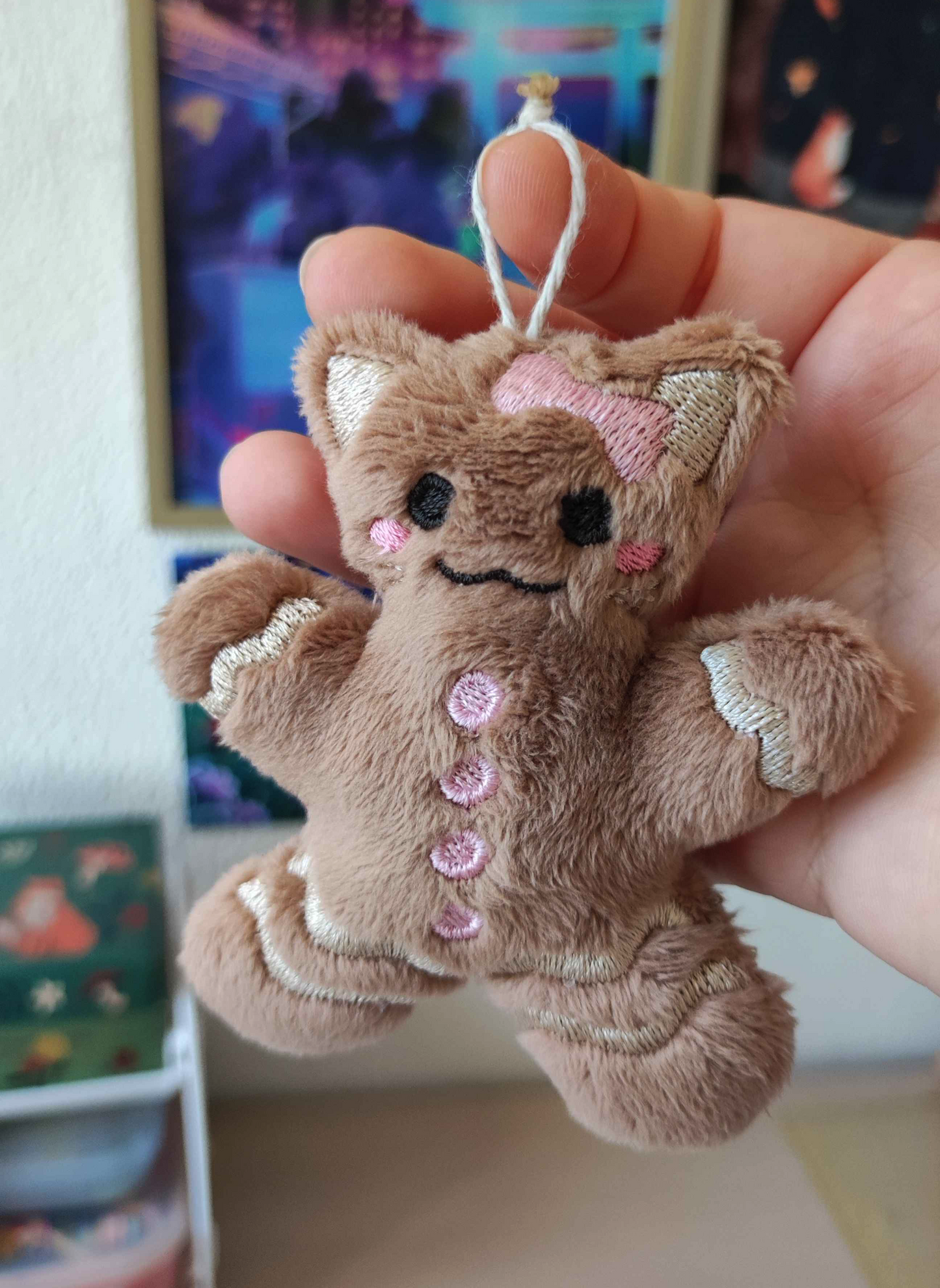 Chat-pain d'épice rose | Ornament décoratif (fil court)