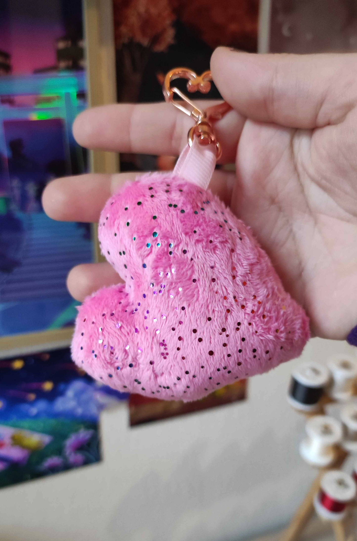 Duo poissons cœur rose - DEUX Porte clés aimantés