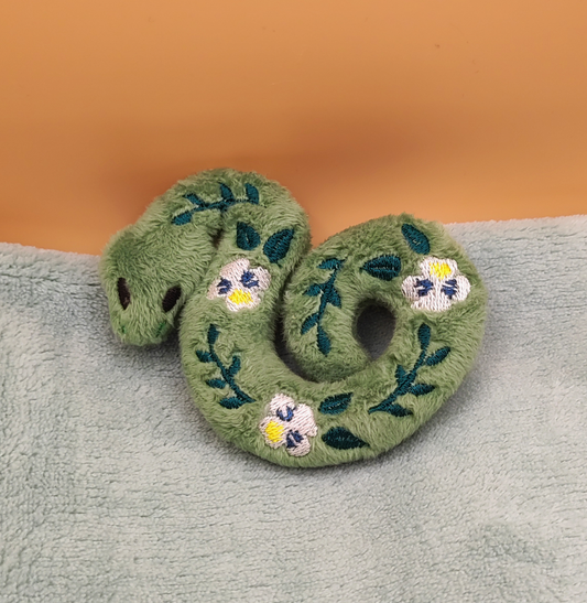 Serpent fleuri Pensée - Mini peluche verte
