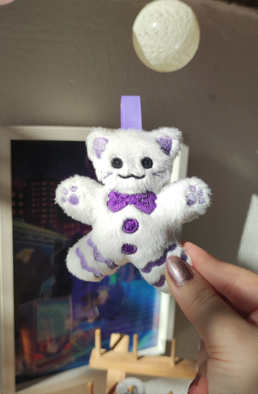 Gingerbread Cookie Kitty Charm - White & Purple