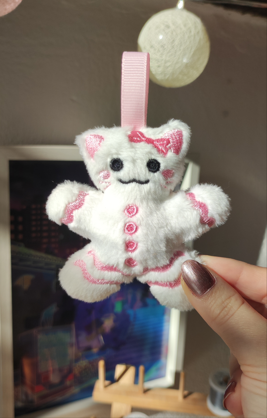 Gingerbread Cookie Kitty Charm - White & Pink