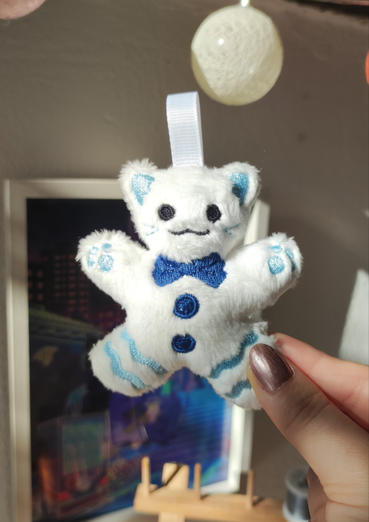 Gingerbread Cookie Kitty Charm - White & Blue