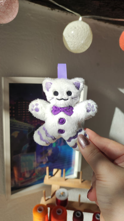 Gingerbread Cookie Kitty Charm - White & Purple