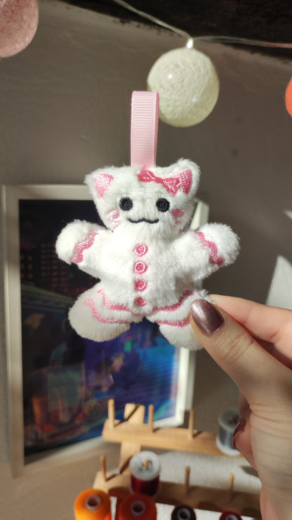 Gingerbread Cookie Kitty Charm - White & Pink