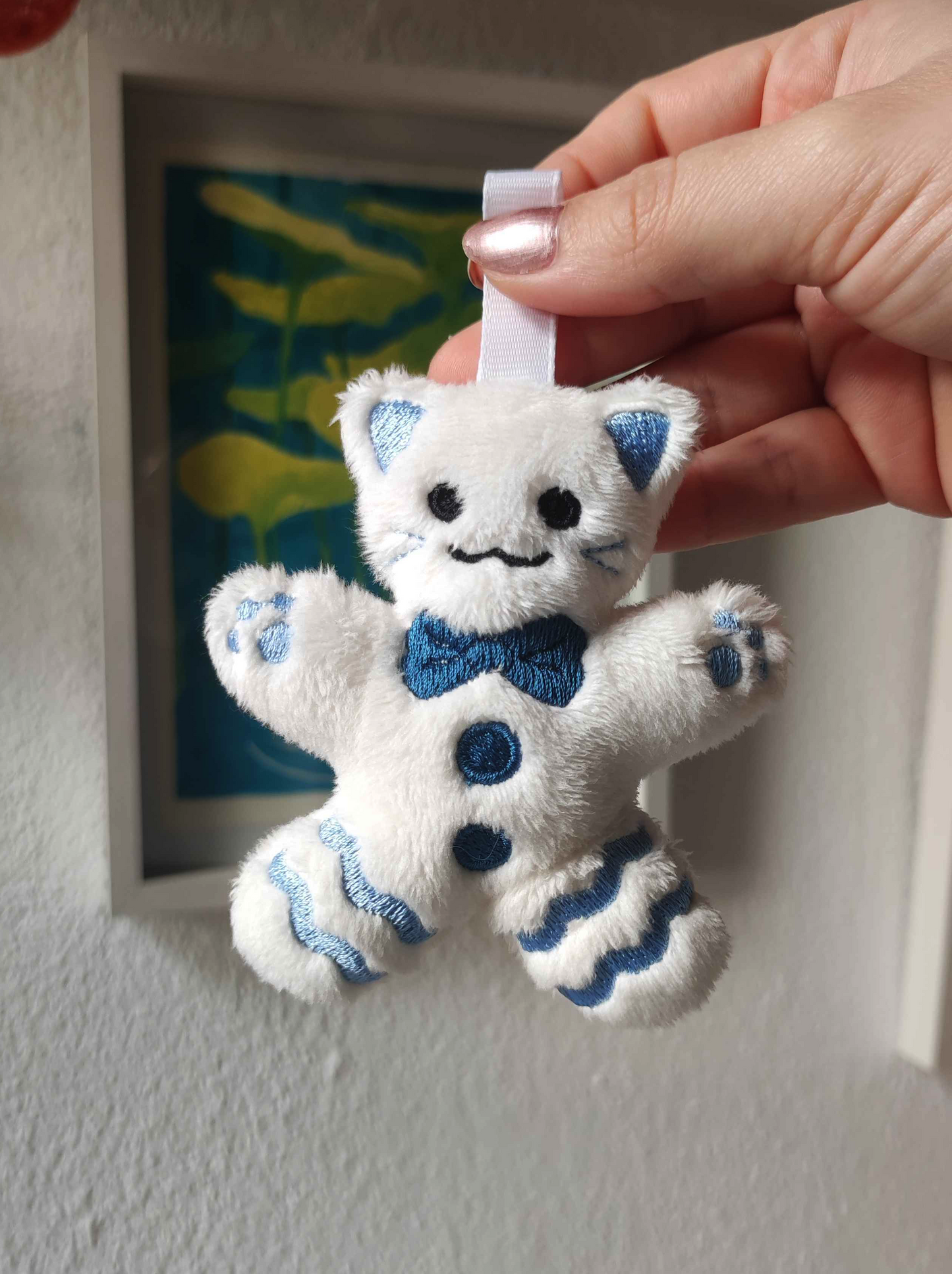 Breloque en forme de chat en forme de biscuit en pain d'épices (blanc)