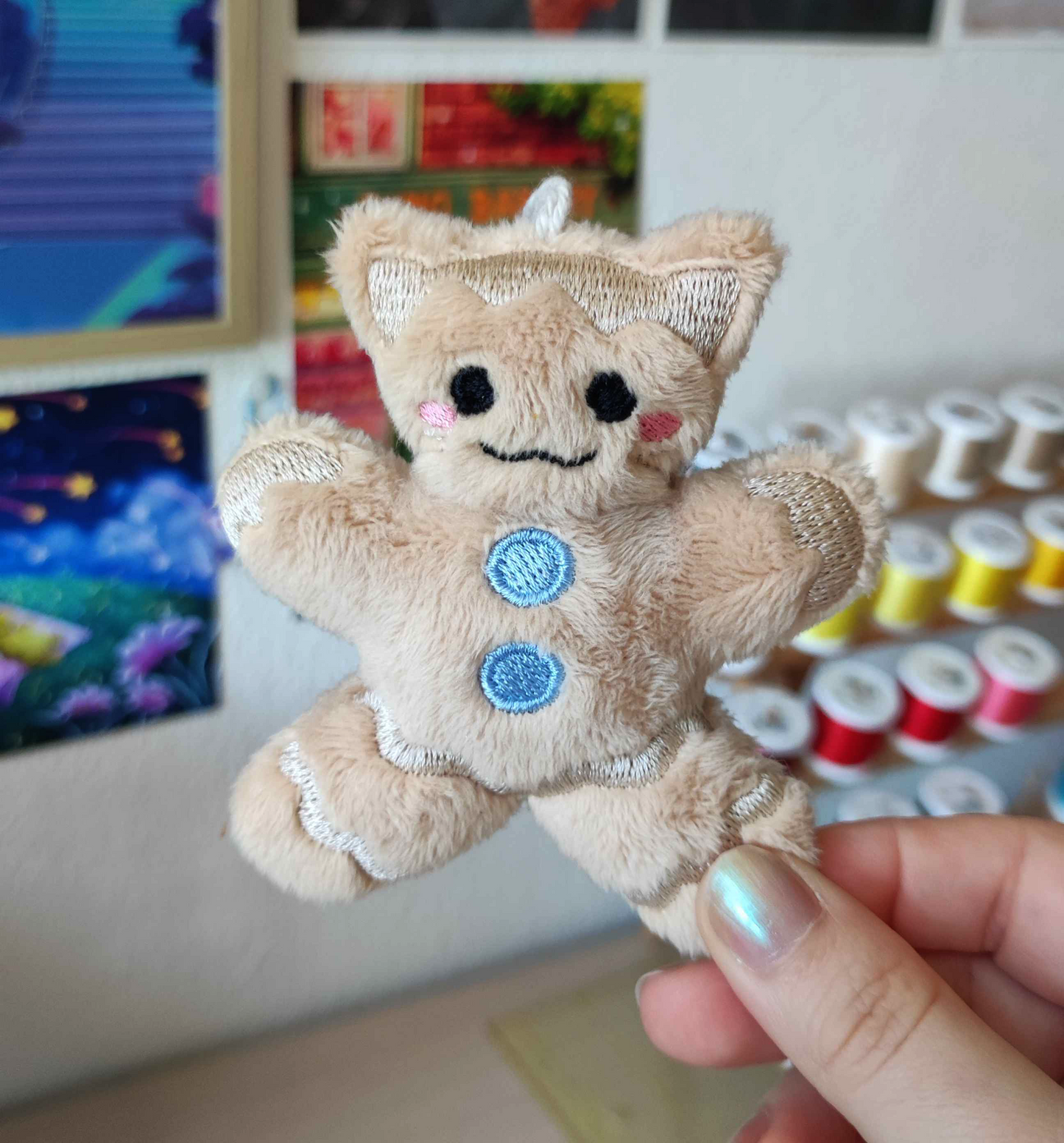 Chat-pain d'épice bleu ciel | Ornament décoratif (fil long)