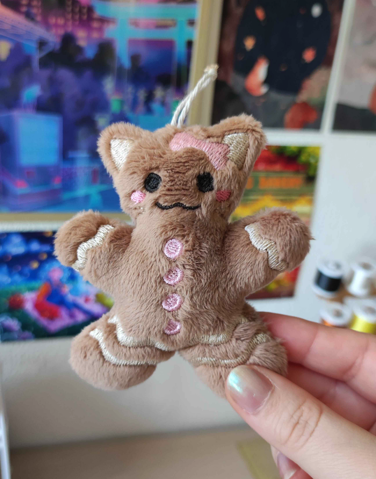 Chat-pain d'épice rose | Ornament décoratif (fil court)