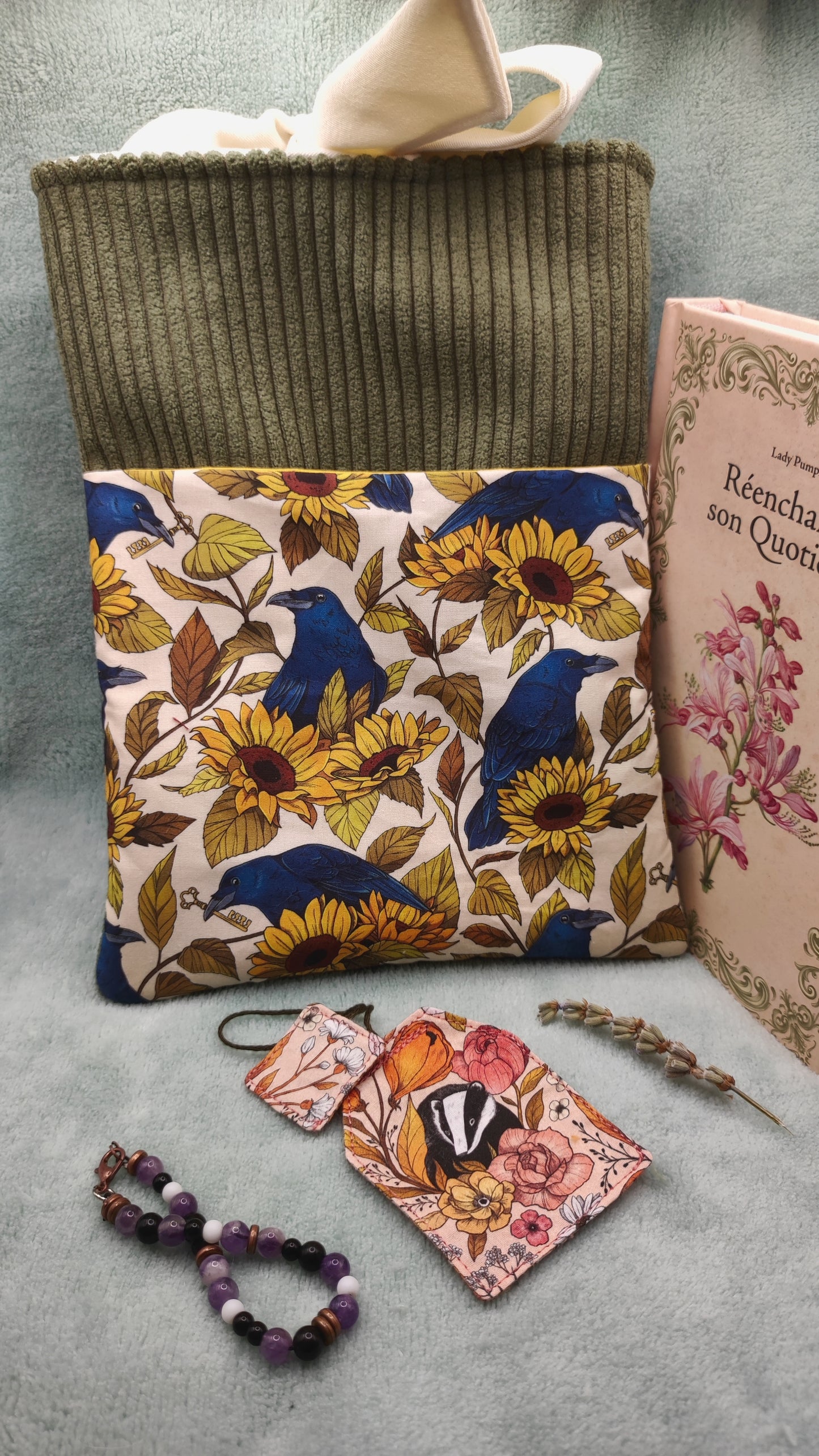 Pochette à liseuse/livre de poche - Lixy - Corbeau et tournesol