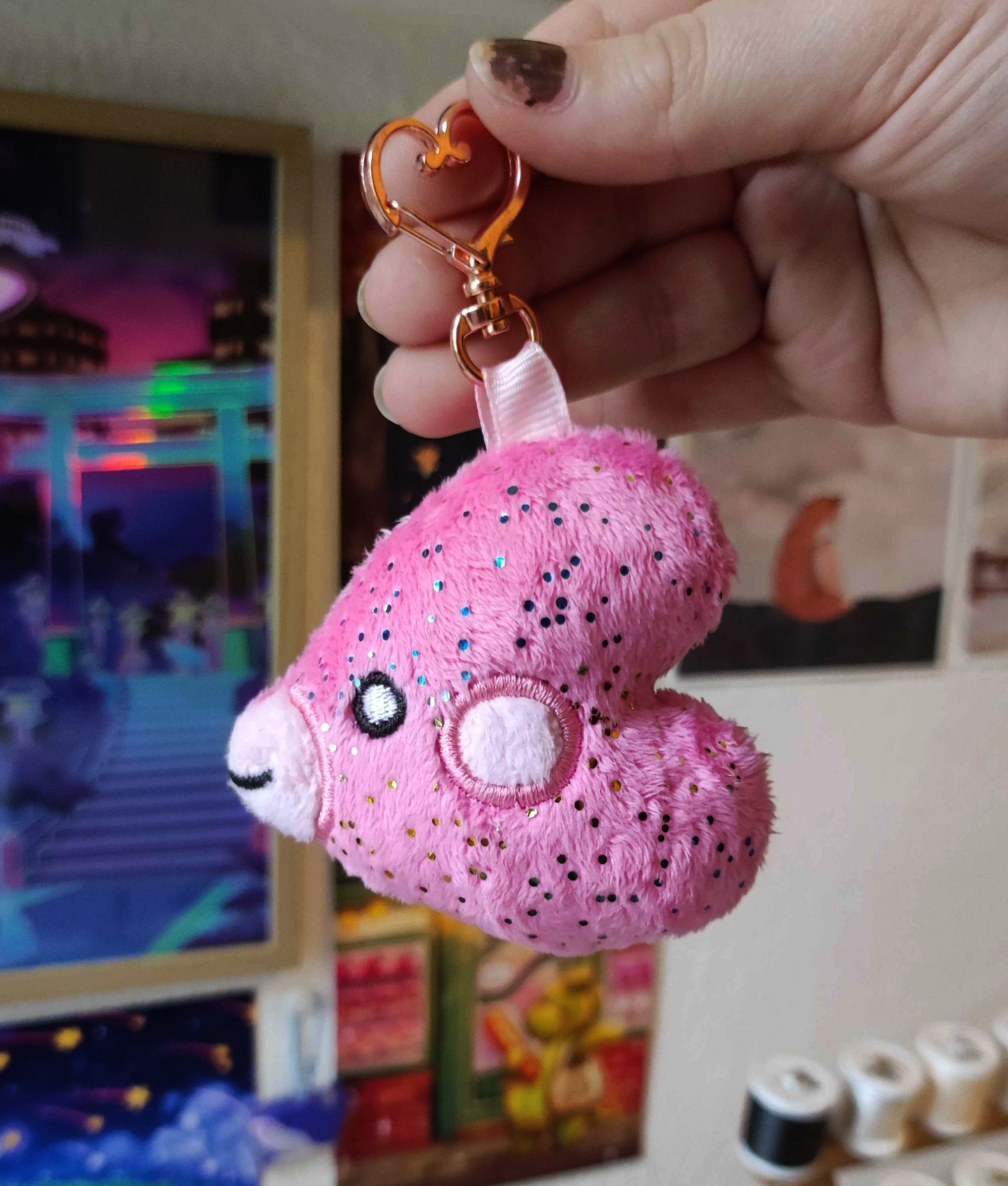 Duo poissons cœur rose - DEUX Porte clés aimantés